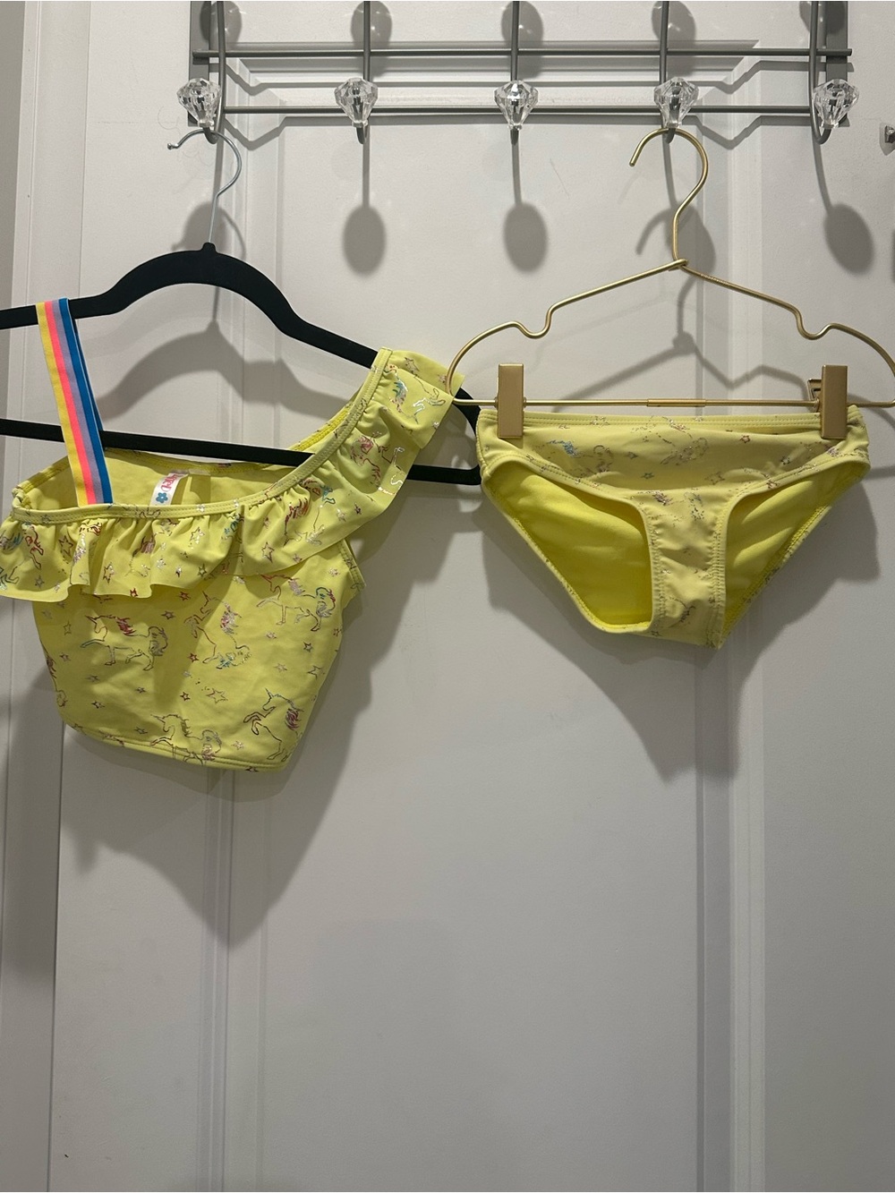 Limited Too Yellow Unicorn Ruffle Bikini Set with Rainbow Strap
